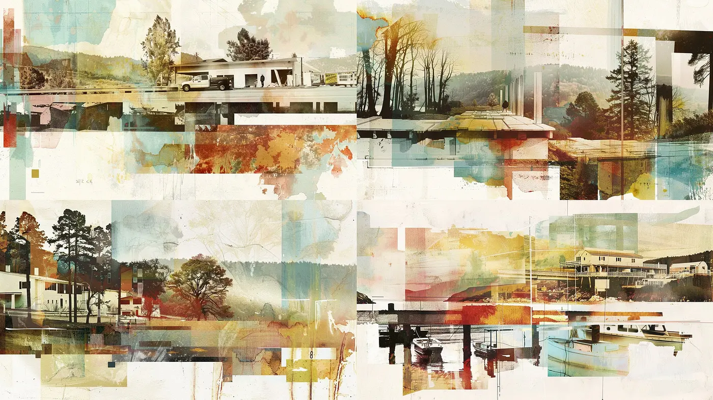 Collage of Time-Worn Memories: Sepia-Toned Fusion of Nature and Structure - Midjourney sref style