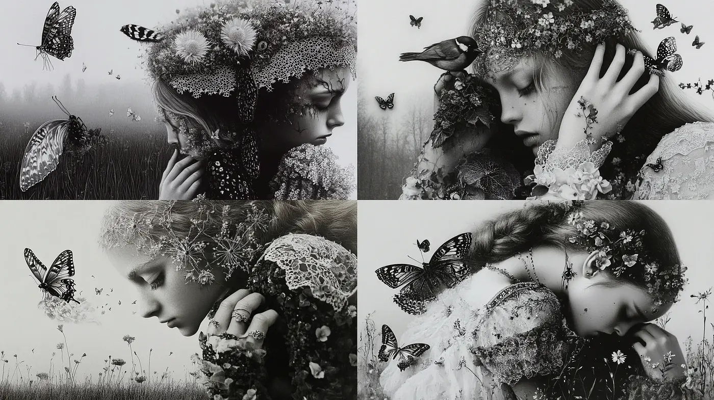 Monochromatic Dreamscape with Ethereal Textures - Midjourney sref style