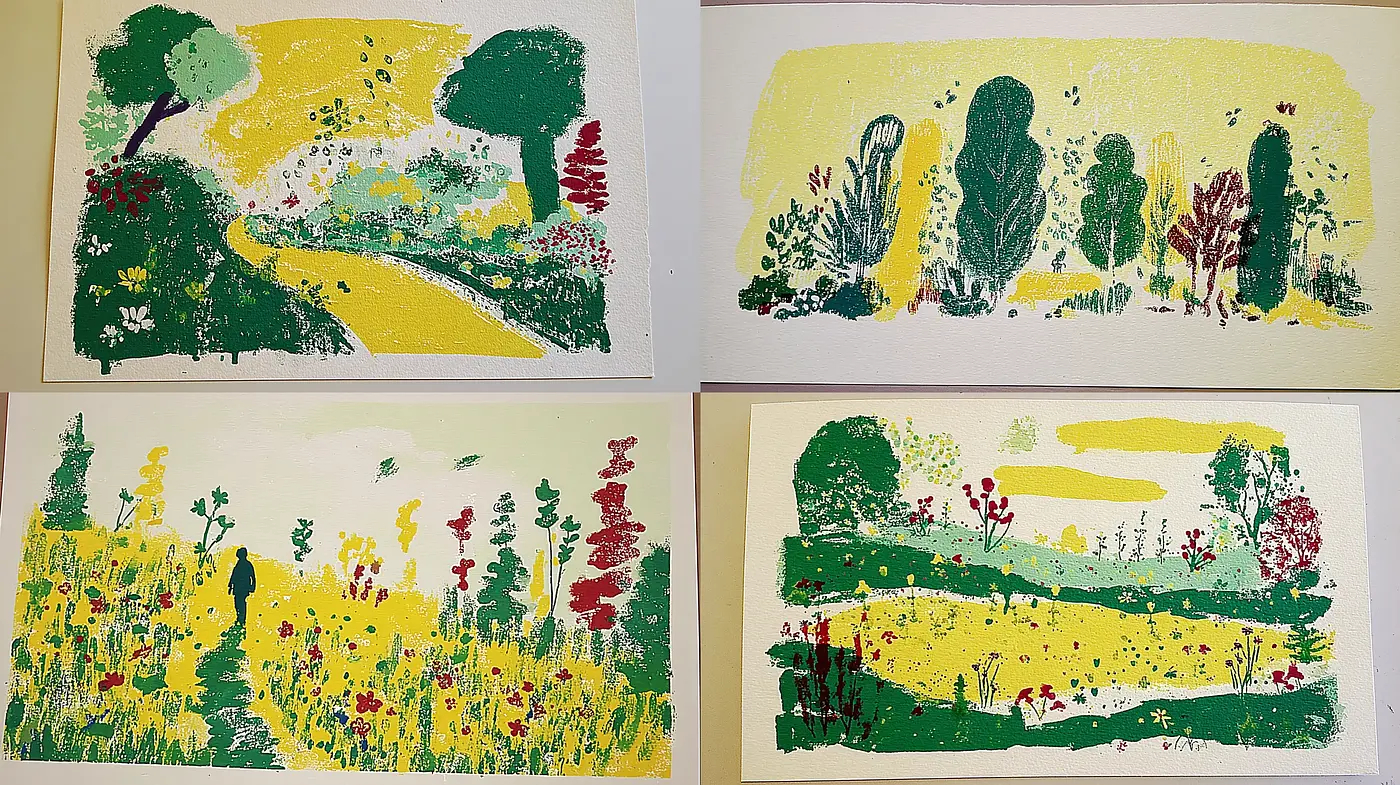 Vibrant, textured landscape with a playful aesthetic - Midjourney sref style