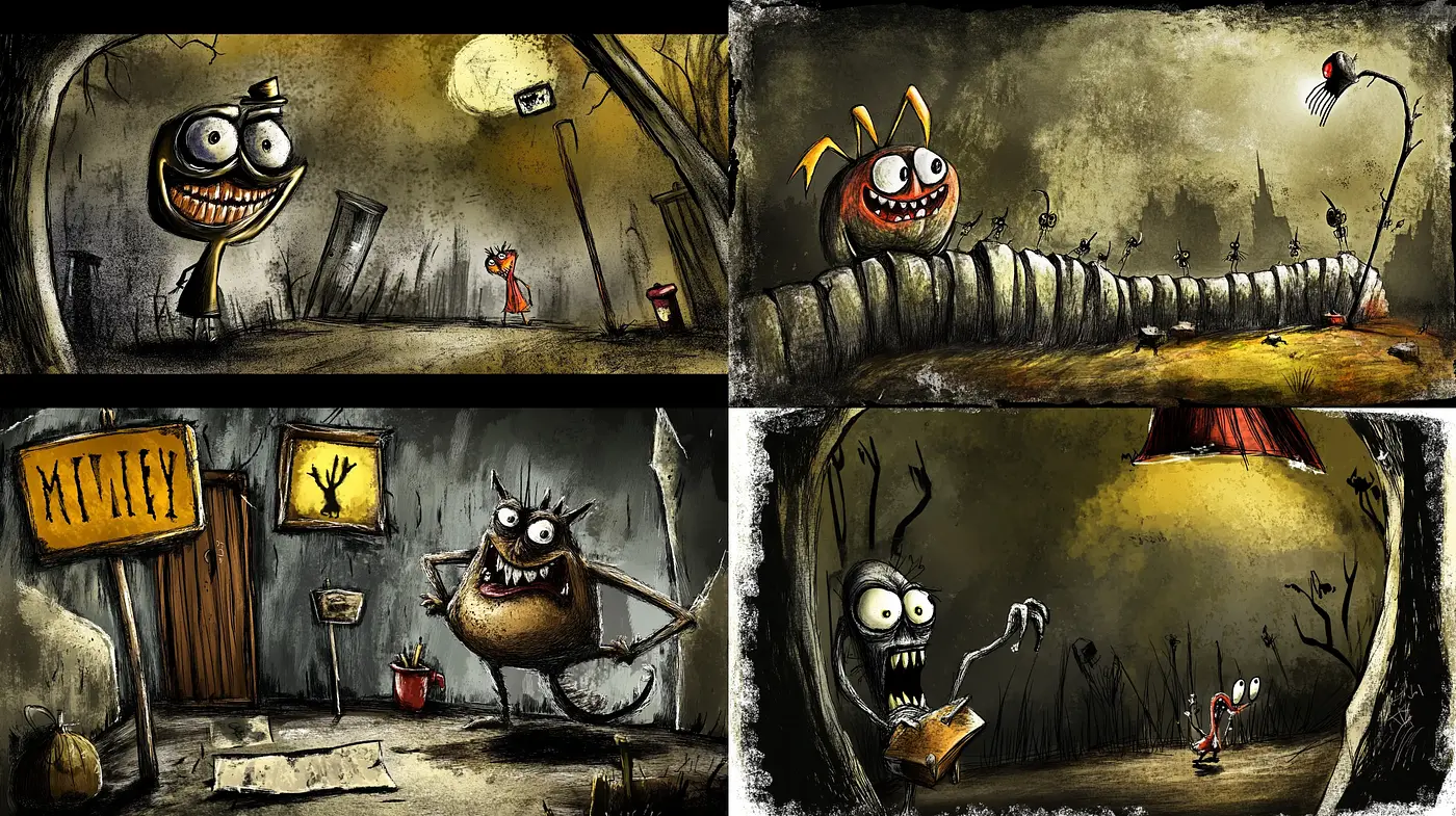 Eerie Whimsicality in a Dusky Storybook World - Midjourney sref style