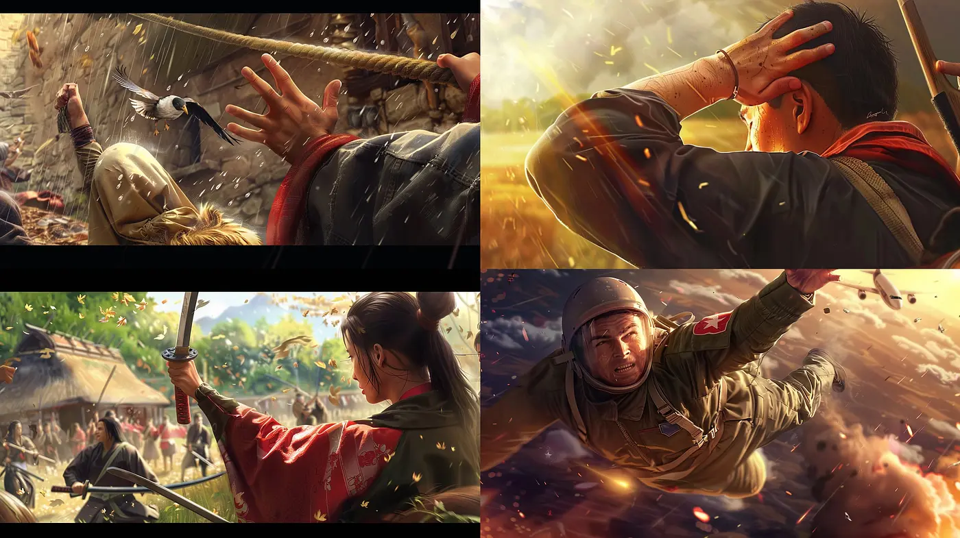 Vivid Epochs: A Harmonious Fusion of Dynamic Action and Stylized Realism - Midjourney sref style