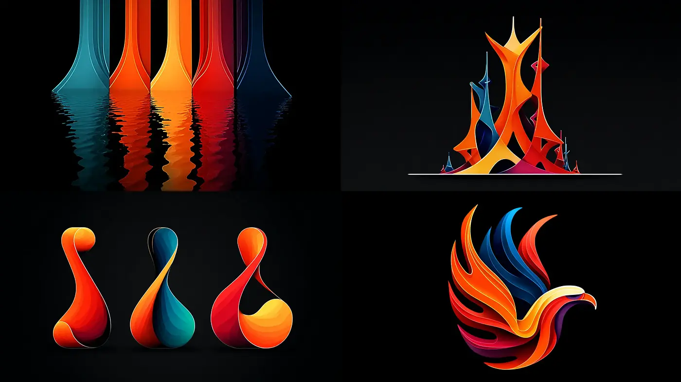 Vivid and Dynamic Geometric Abstractions with Fluid Motion - Midjourney sref style