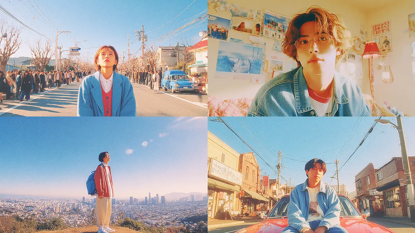 Nostalgic Cinematic Aesthetic with Warm Tones and Playful Compositions - Midjourney sref style