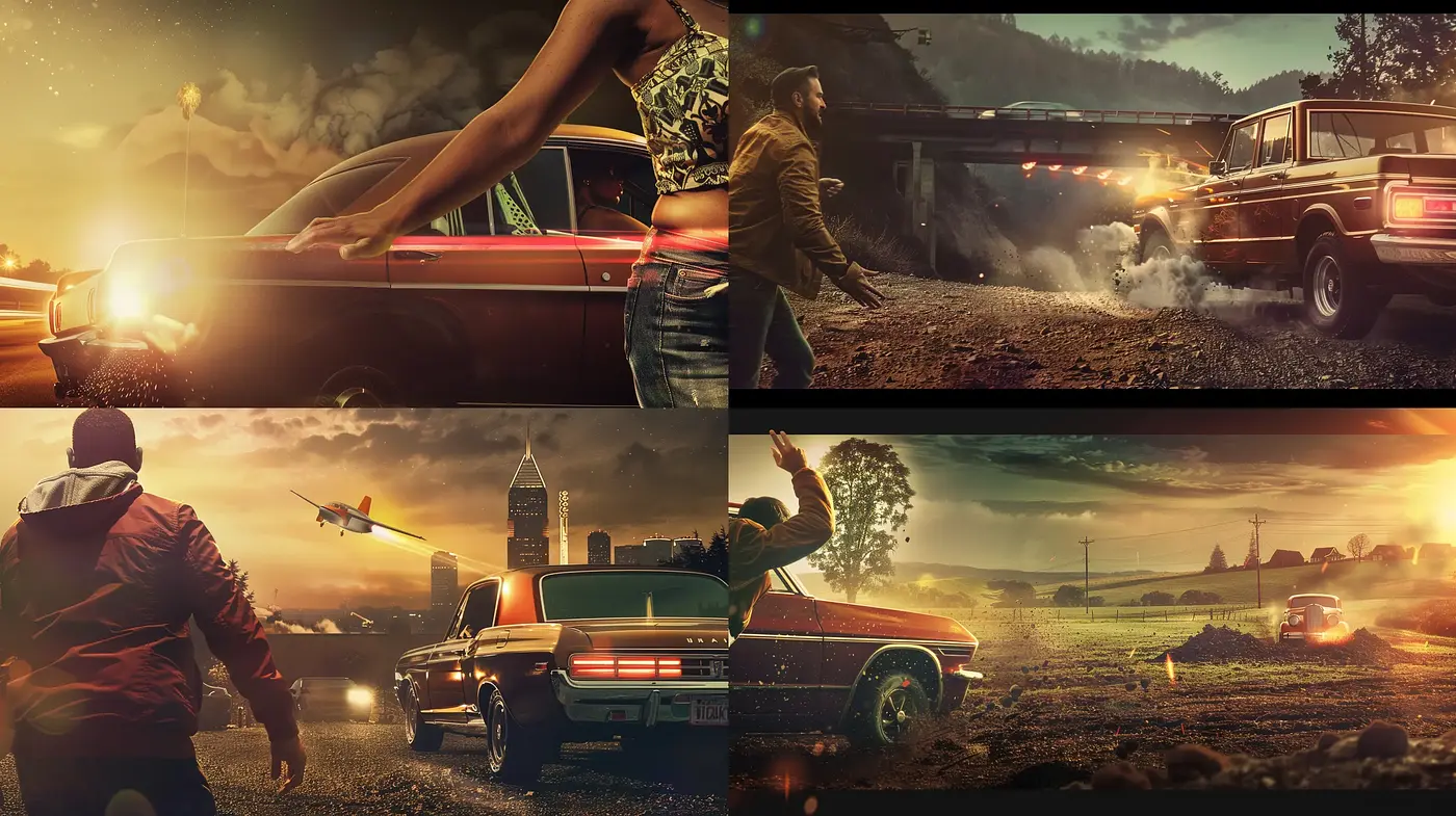 Dynamic Cinematic Vignettes with a Retro, Apocalyptic Flair - Midjourney sref style