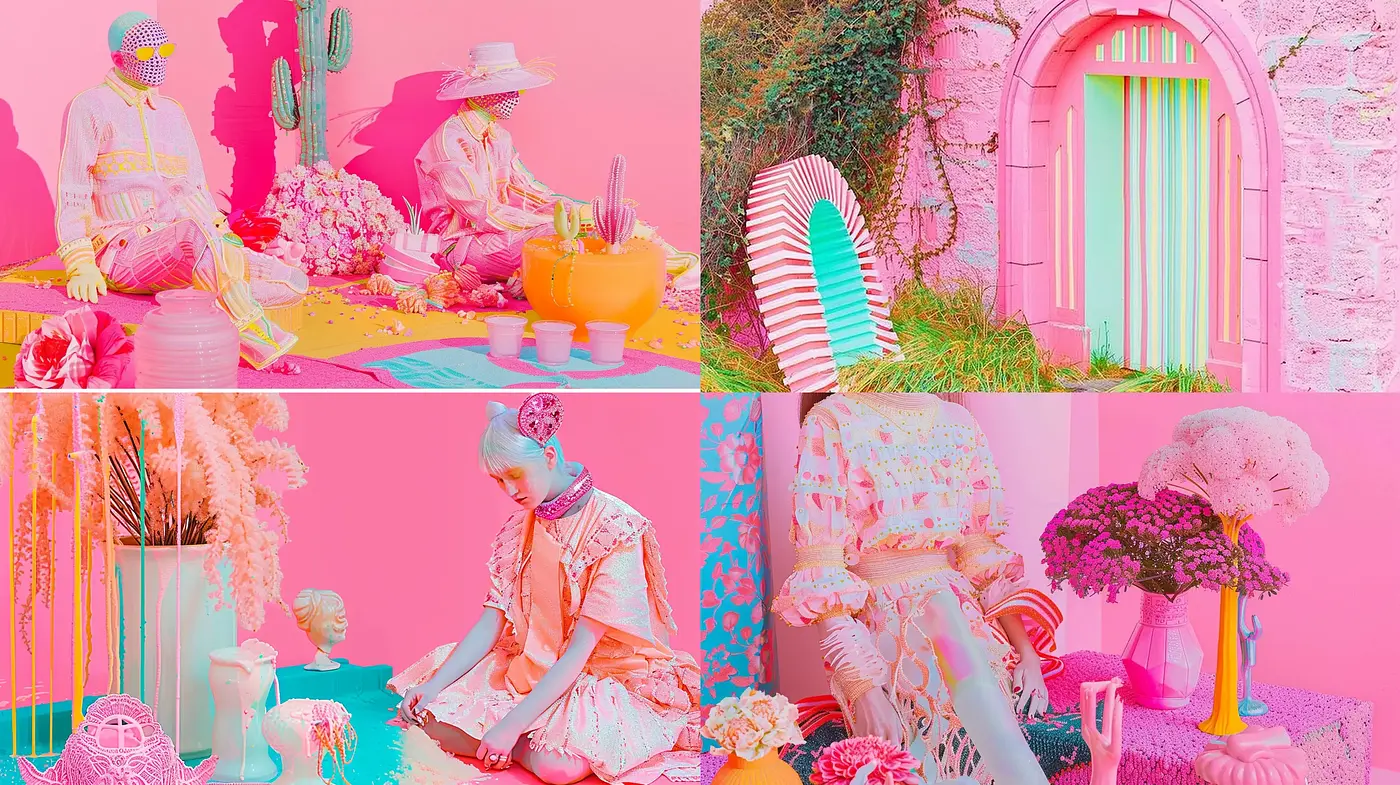 Vibrant Dreamscapes of Neon Pastel Fusion - Midjourney sref style