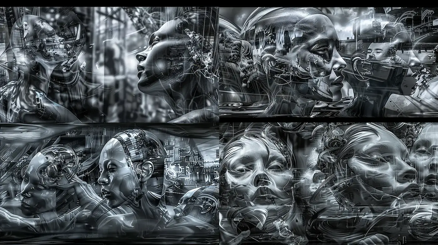 Futuristic and Abstract Cybernetic Visuals with a Surreal Touch - Midjourney sref style