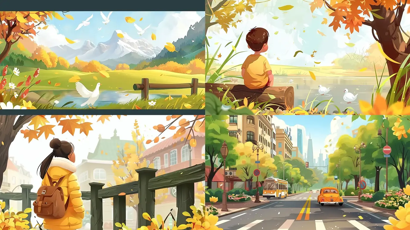 Autumnal Serenity in Stylized Digital Painting - Midjourney sref style