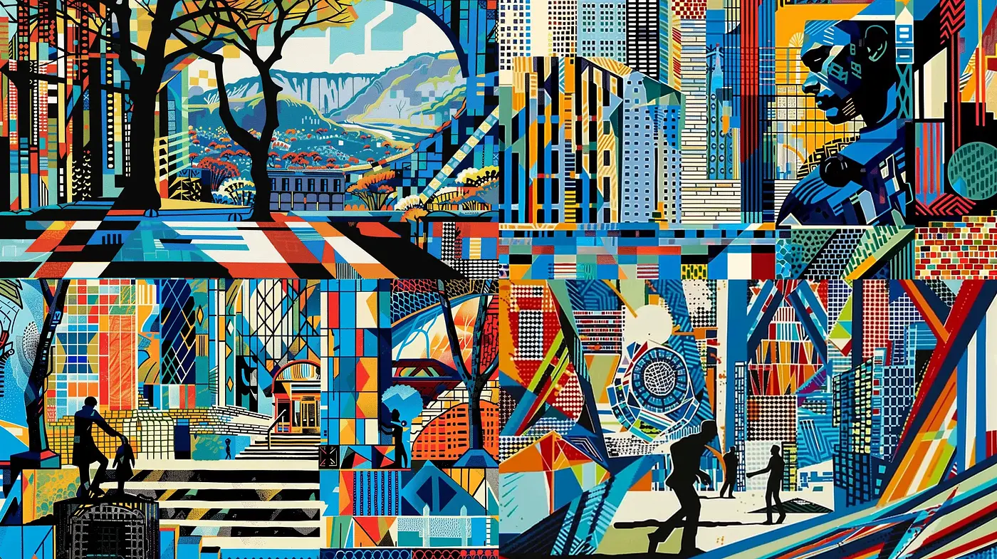 Geometric Jubilee: An Ode to Vibrant Urban Complexity - Midjourney sref style