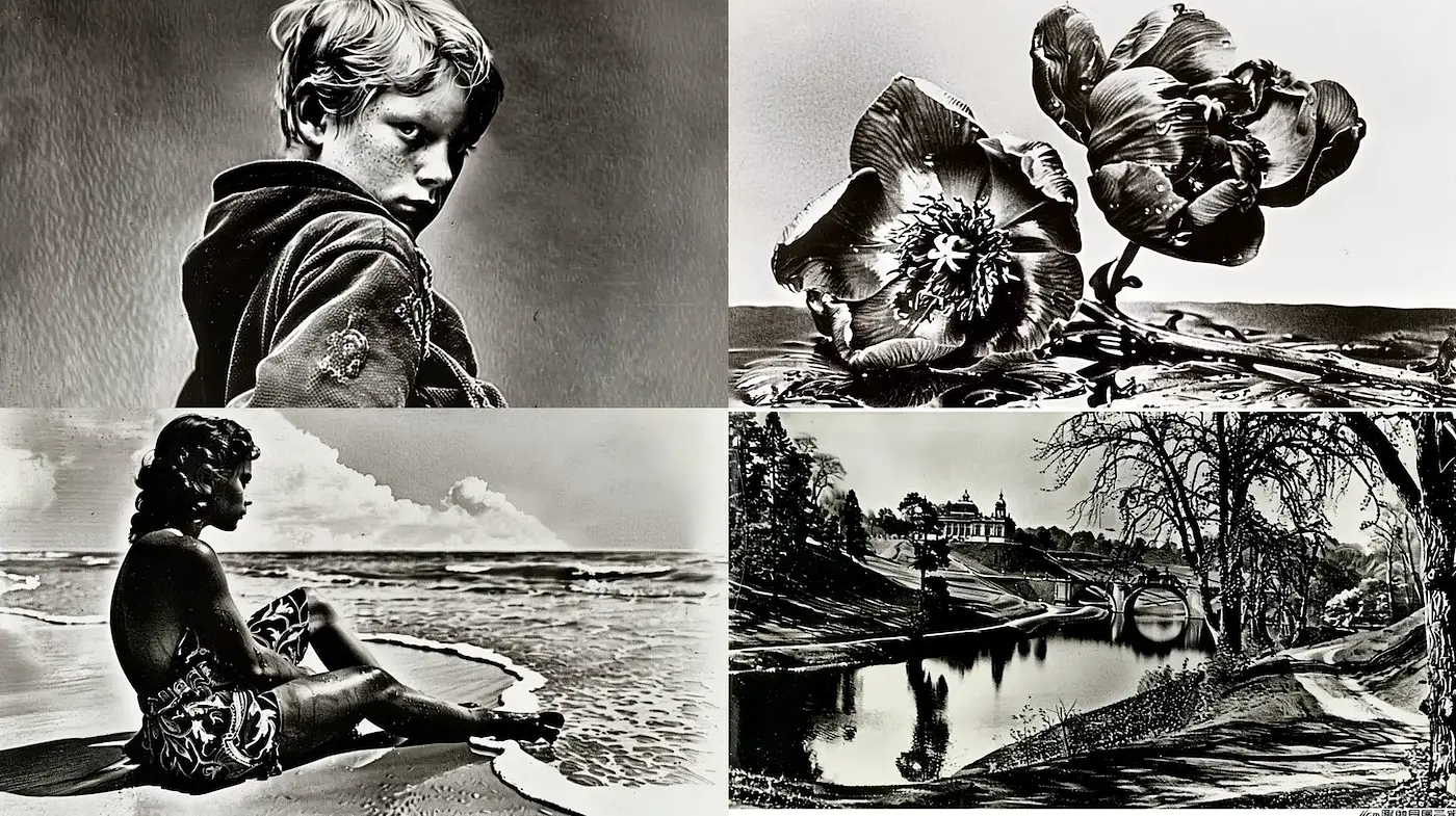 Dramatic Black and White Imagery with Rich Textures - Midjourney sref style