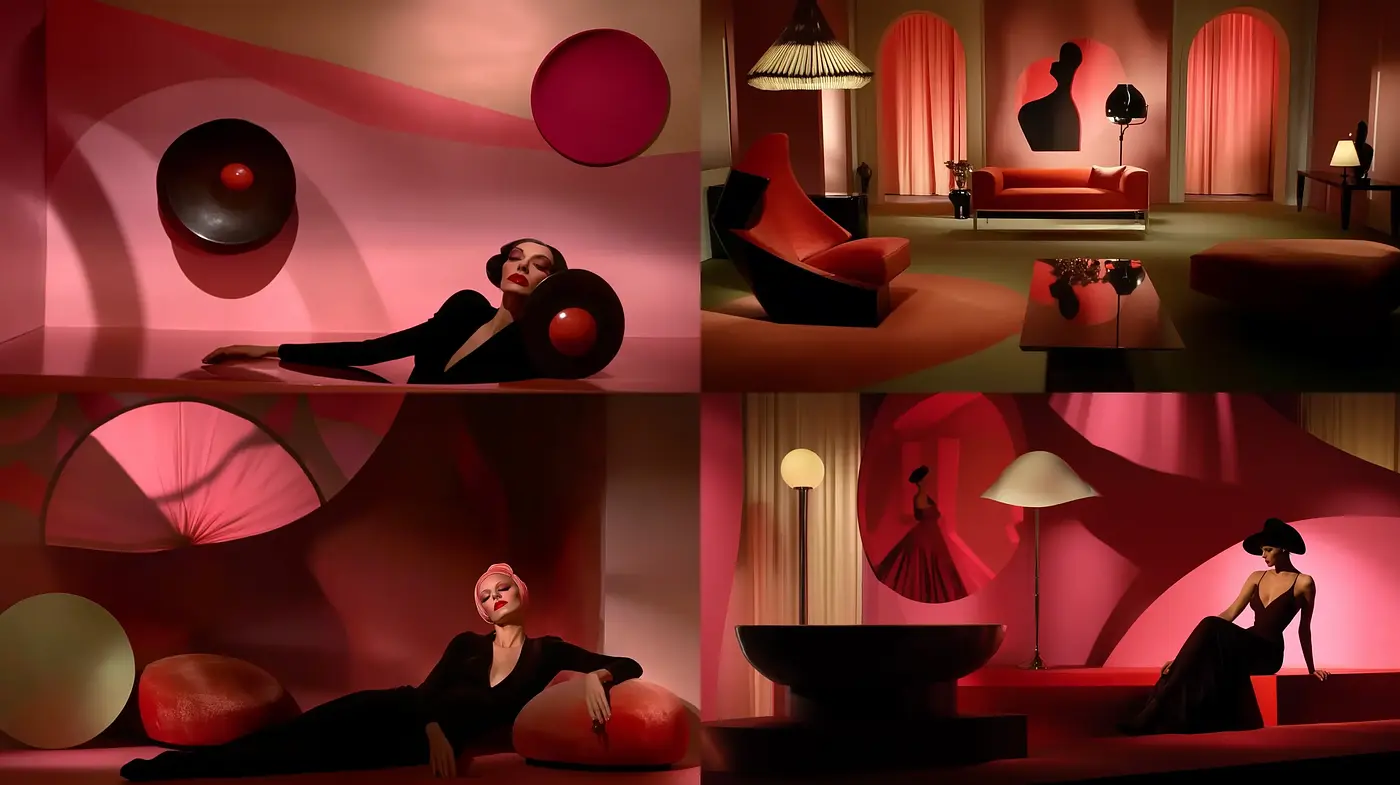 Abstract Elegance in Rouge: A Contemporary Fusion of Surrealism and Modernism - Midjourney sref style