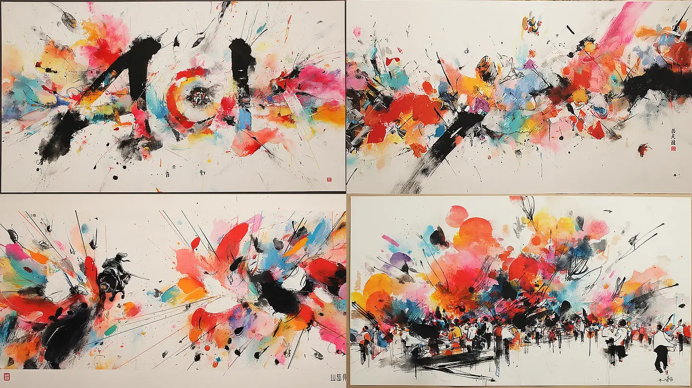 Dynamic and Expressive Abstract Art Style with a Vibrant Color Scheme - Midjourney sref style