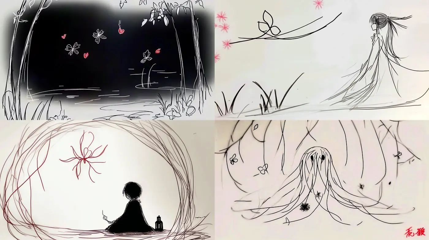 Ethereal Sketches with a Hint of Japanese Ink Wash - Midjourney sref style
