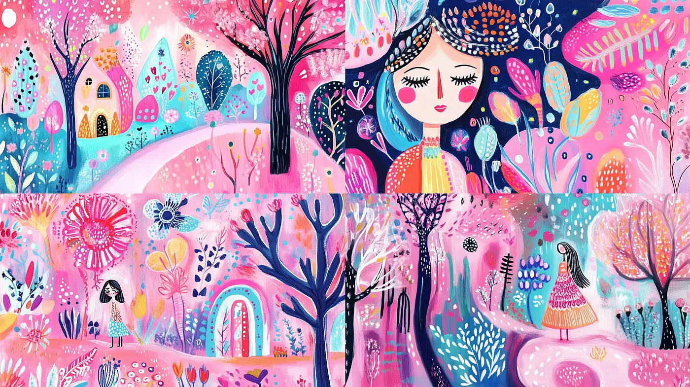 Whimsical Dreamscapes with a Touch of Whimsical Folk Art - Midjourney sref style