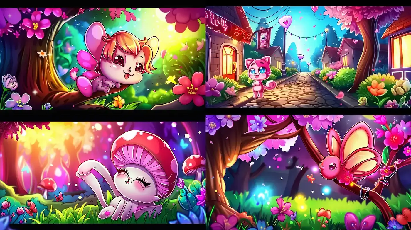 Whimsical and Vibrant Cartoon Aesthetic with Floral Elements - Midjourney sref style