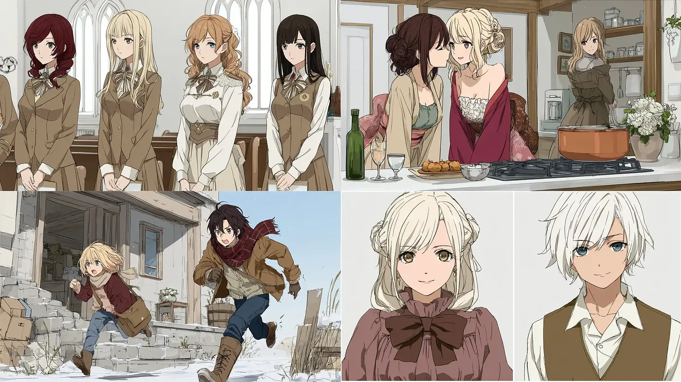 Anime-style illustrations featuring a blend of vintage aesthetics and contemporary themes - Midjourney sref style