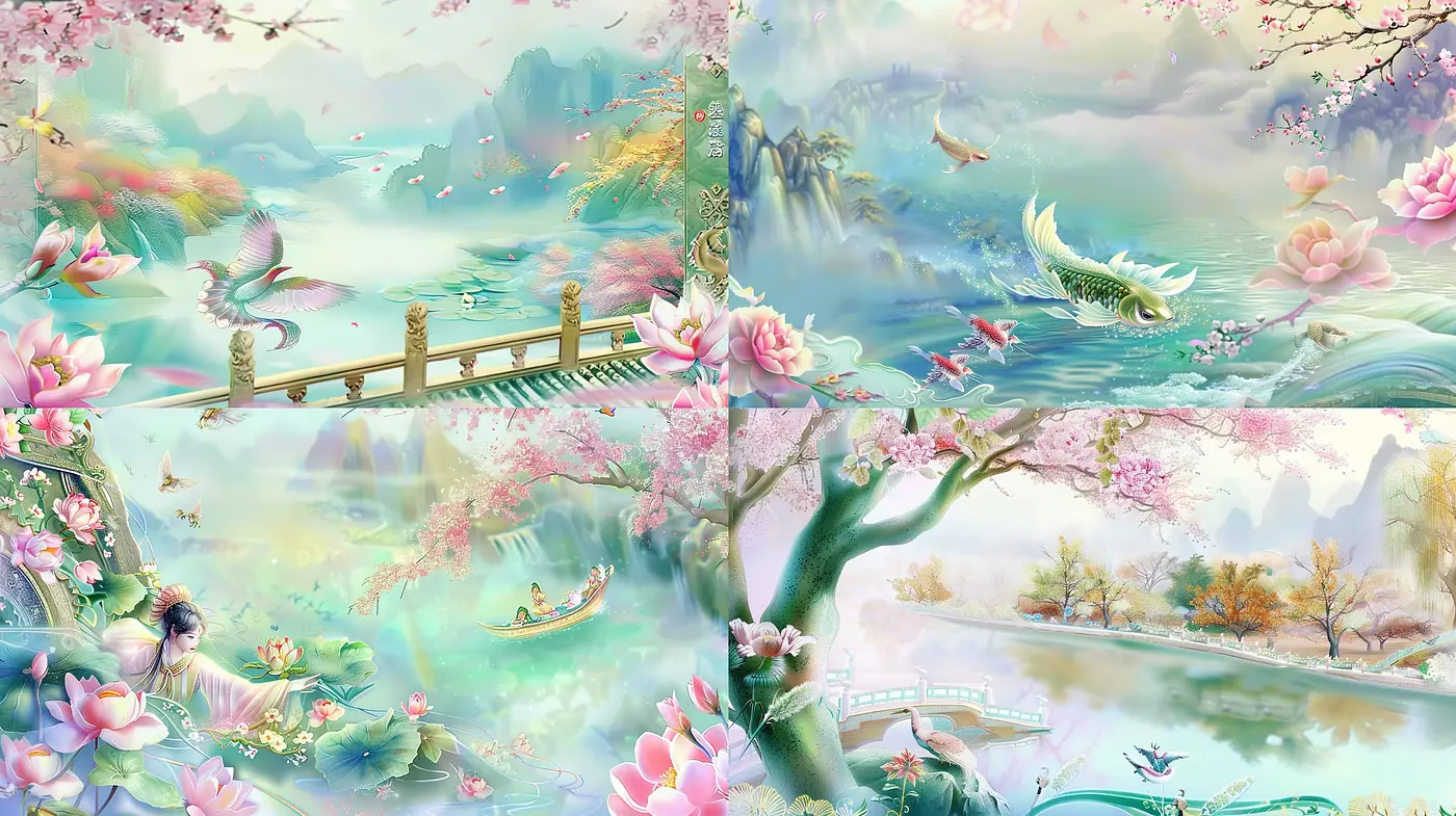 Ethereal Blossoms of Serenity: A Dreamlike Fusion of Pastel Hues and Surreal Tranquility - Midjourney sref style