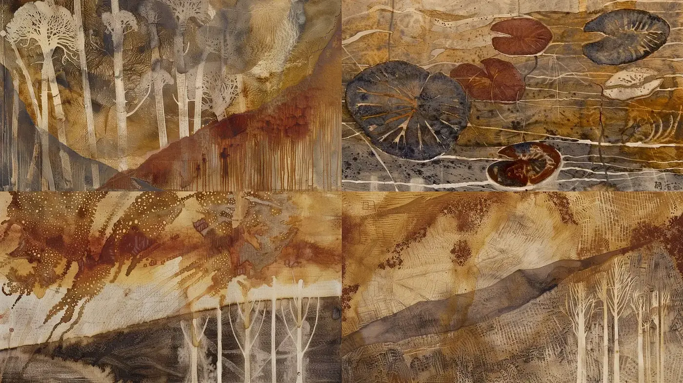 Organic and Textured Landscape Composition with Earthy Undertones - Midjourney sref style
