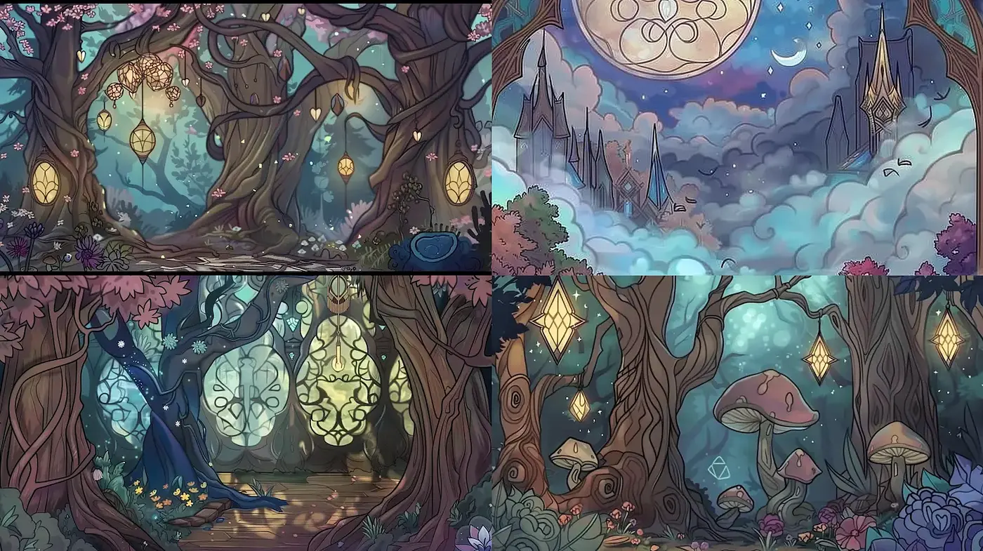 Whimsical Fantasy Forest Art with Surreal Elements - Midjourney sref style