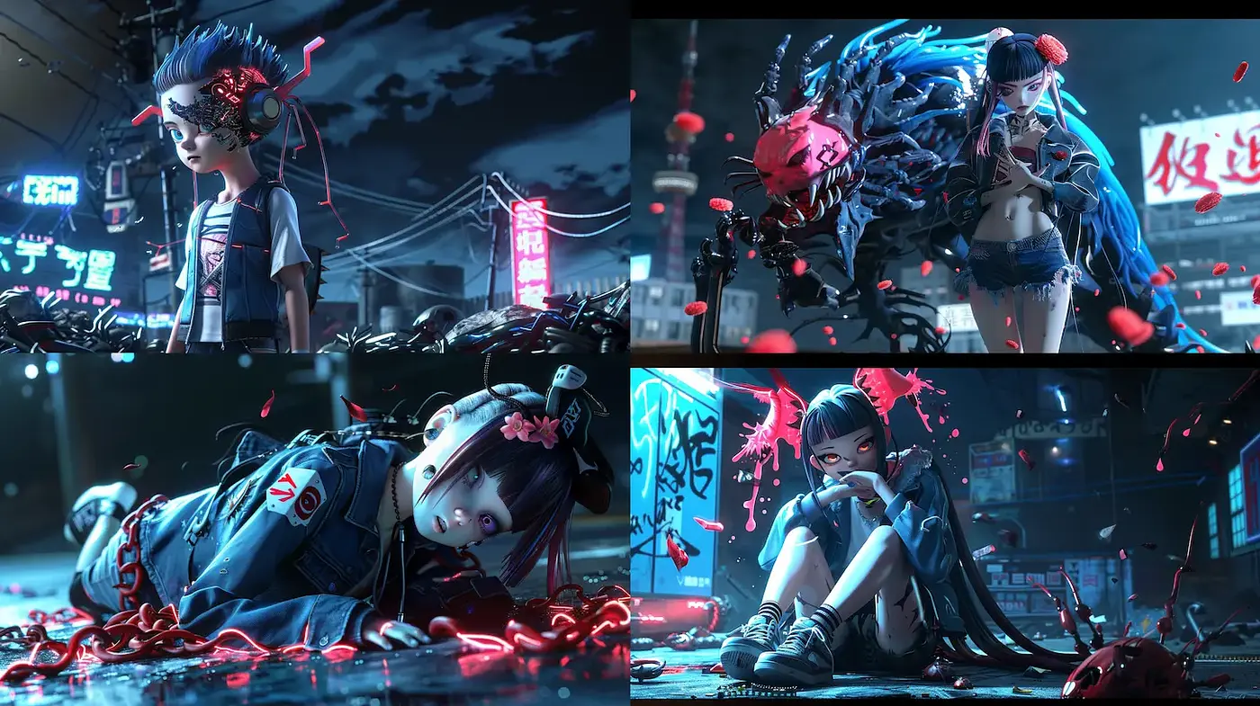 Futuristic Cyberpunk Aesthetic with a Touch of Japanese Influence - Midjourney sref style