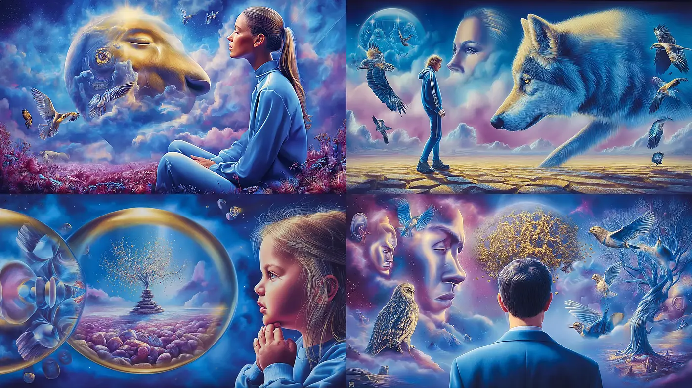 Surreal Dreamlike Exploration of Nature and Self - Midjourney sref style