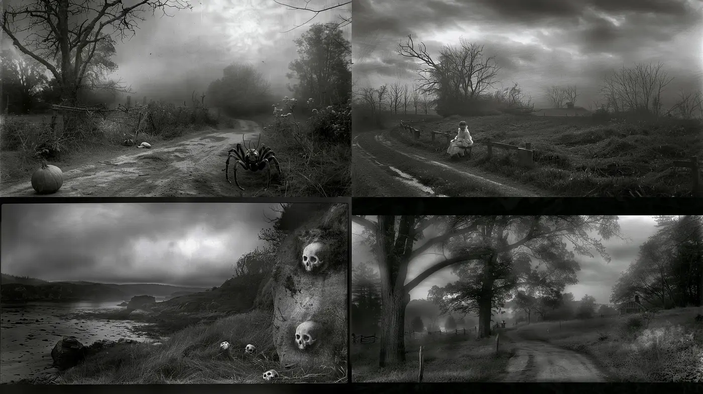 Gothic Serenity in Monochromatic Landscapes - Midjourney sref style