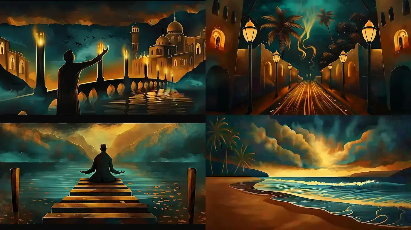 Mysterious Dreamlike Landscapes with a Surreal Touch - Midjourney sref style