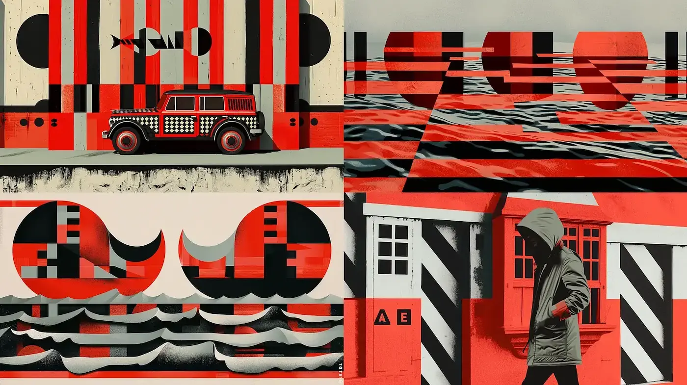 Red Noise: Abstract Expressionism Meets Urban Stripes - Midjourney sref style