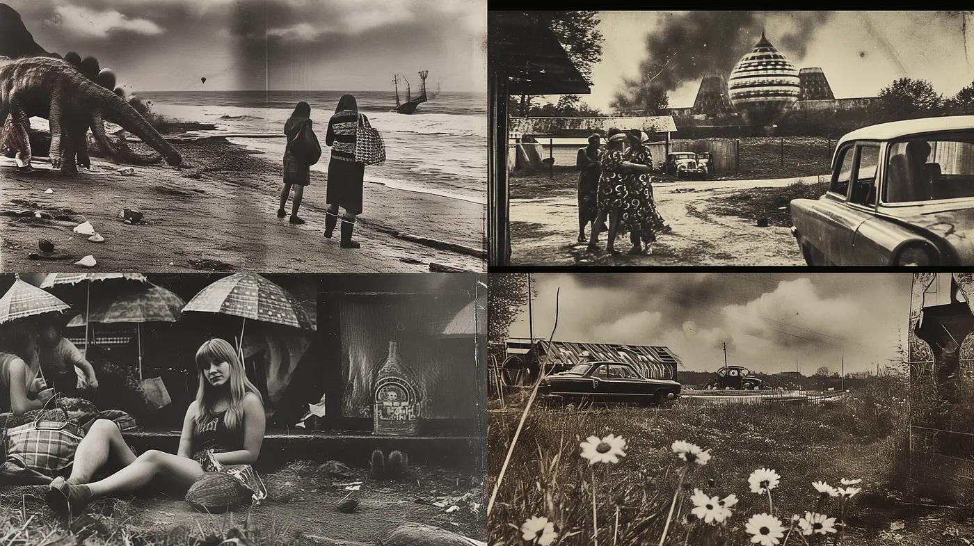 Monochrome Dreamscape: An Evocative Fusion of Sepia Tones and Surreal Imagery - Midjourney sref style