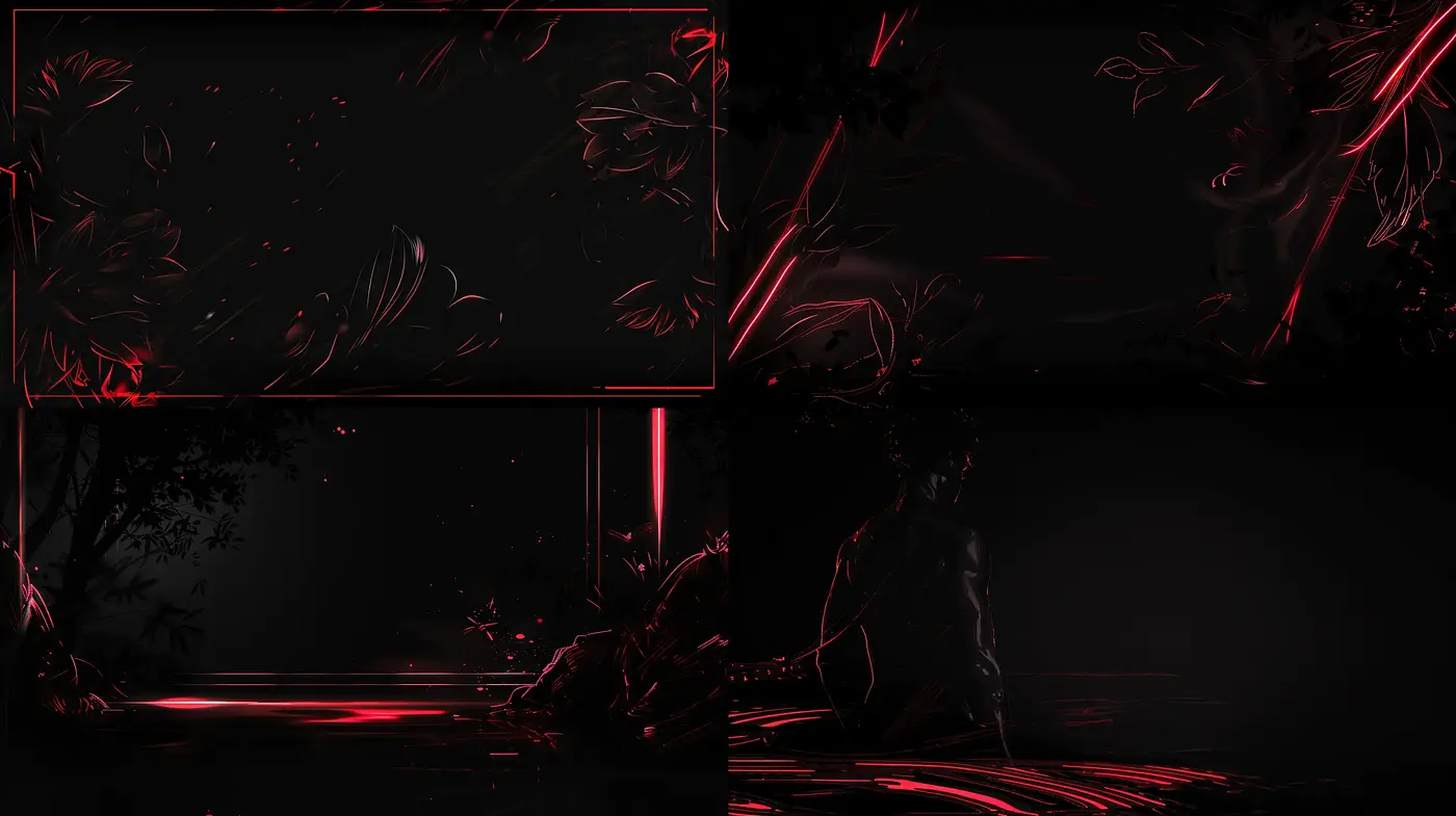 Nocturnal Crimson Lines: An Exploration in Monochromatic Tenebrism - Midjourney sref style