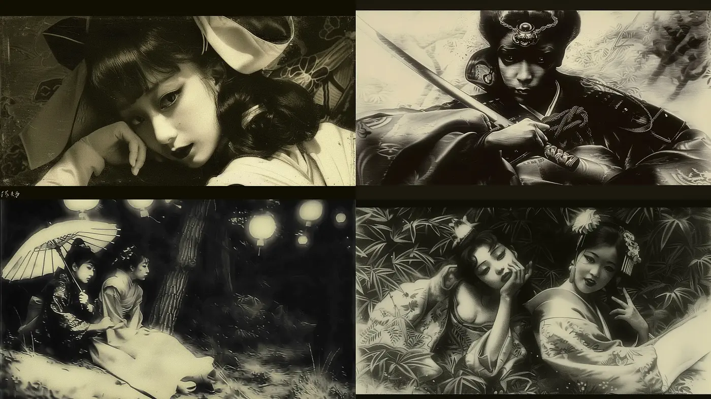 Ethereal Monochromatic Portraiture with Historical East Asian Aesthetics - Midjourney sref style