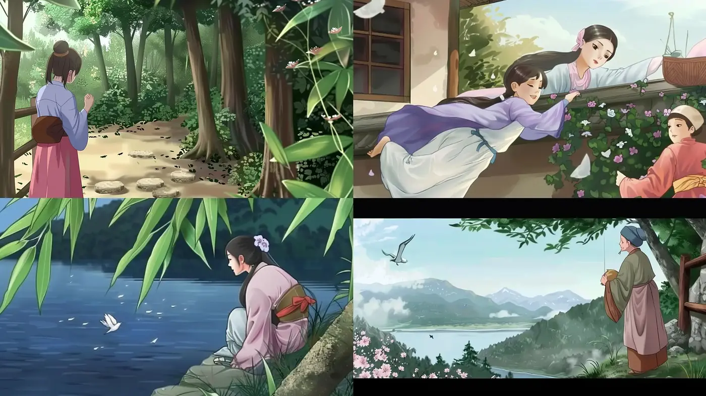 Serene Traditional East Asian Illustrative Narratives - Midjourney sref style