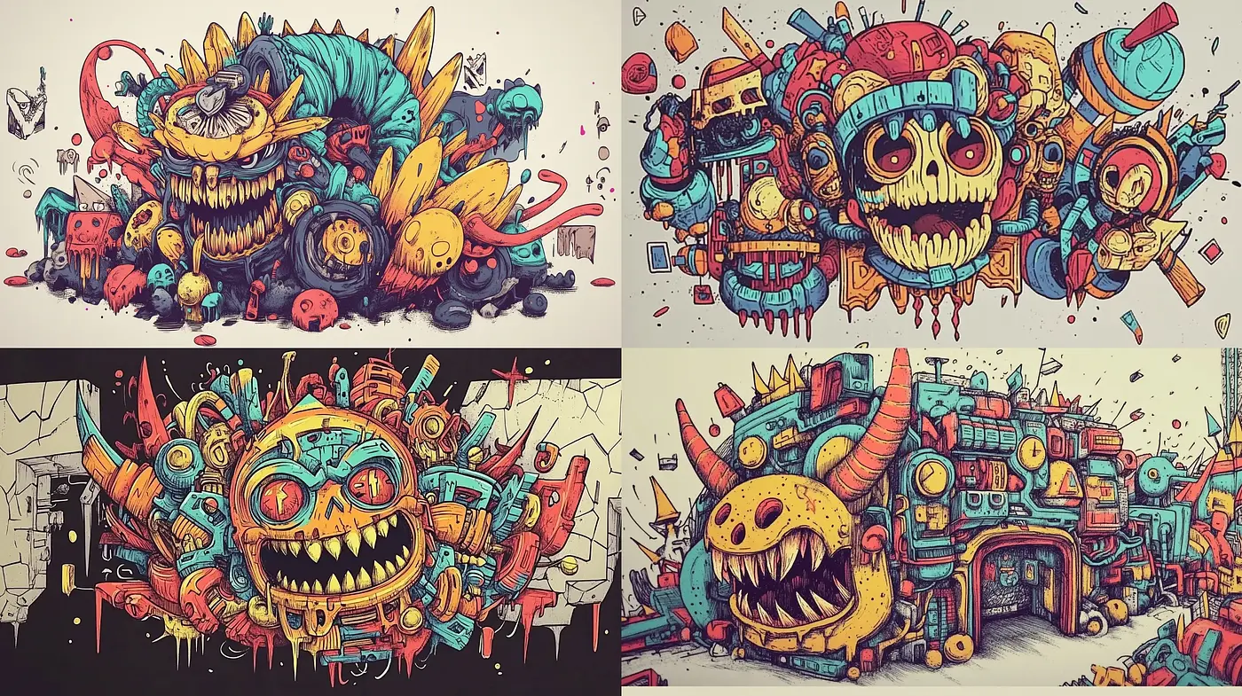 Eclectic Fusion of Graffiti and Surrealism - Midjourney sref style