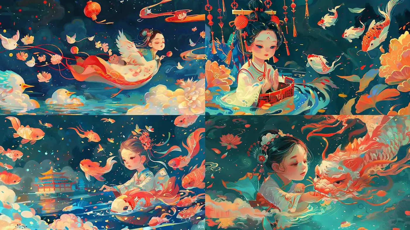 Whimsical aquatic fantasy with vibrant colors and intricate details - Midjourney sref style