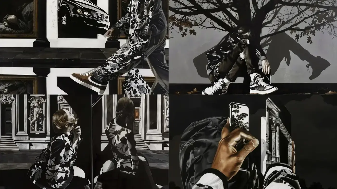 Urban Expressionism with Modern Elements and Monochromatic Tones - Midjourney sref style