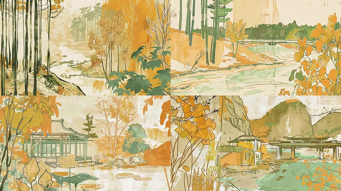Autumnal Serenity in Stylized Japanese Woodblock Prints - Midjourney sref style