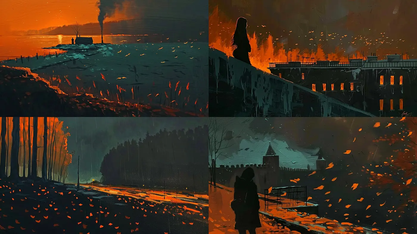 Twilight Ember: A Harmonic Fusion of Warm Hues and Melancholic Impressionistic Strokes - Midjourney sref style