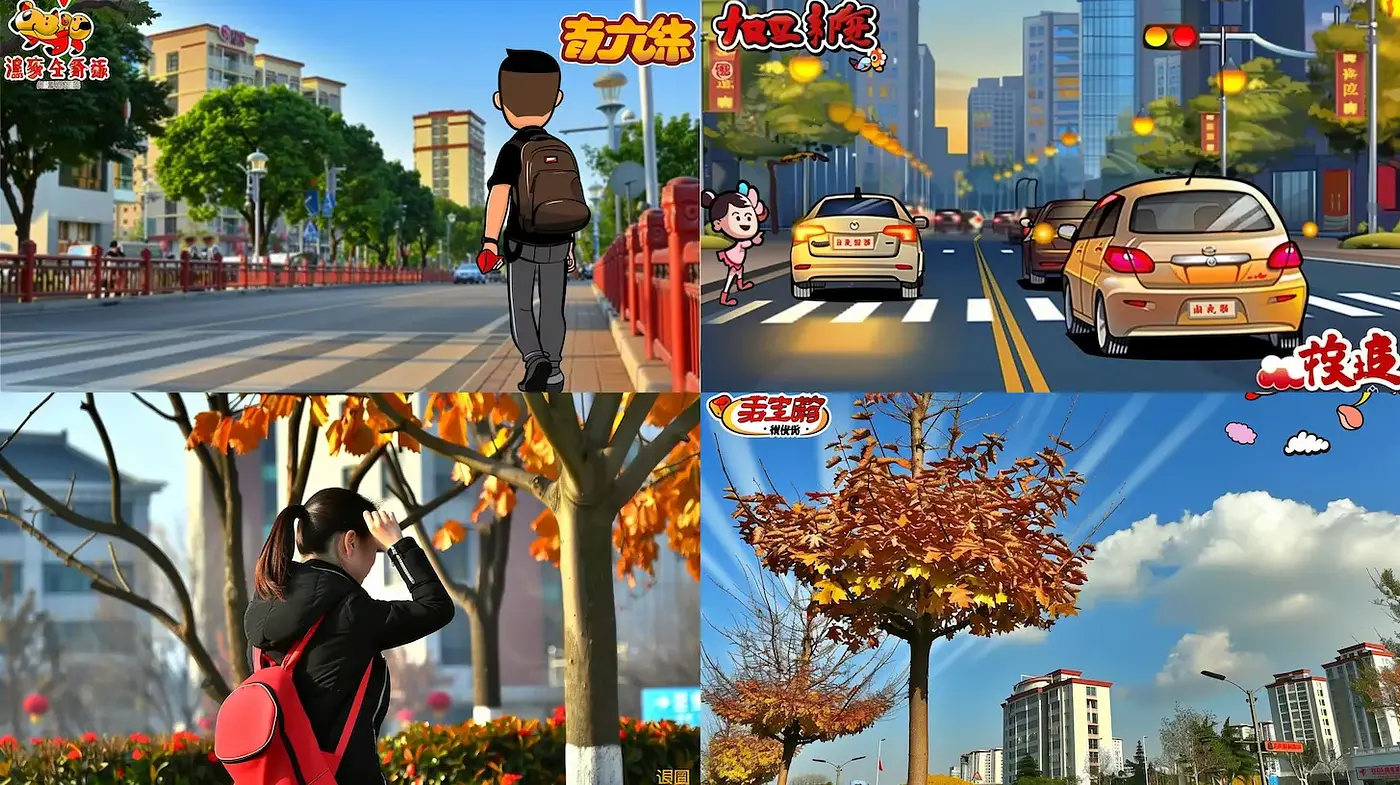 Colorful and vibrant urban cartoon style with nature elements - Midjourney sref style