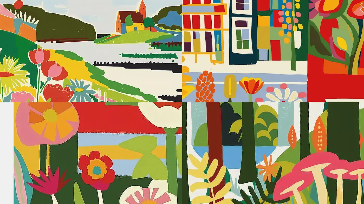 Colorful, playful landscapes with a surreal touch - Midjourney sref style