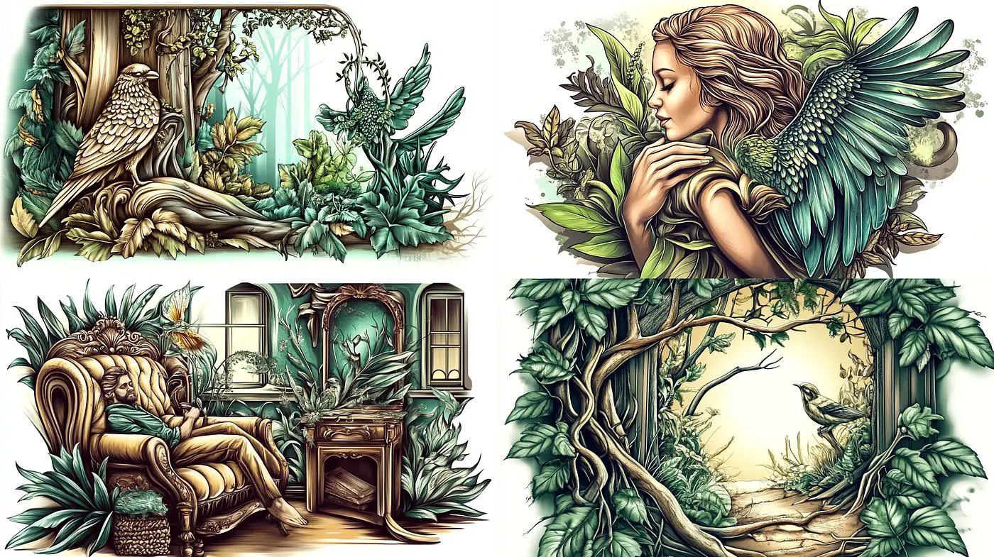 Enchanted Verdant Realms: A Homage to Nature's Elegance in Art - Midjourney sref style