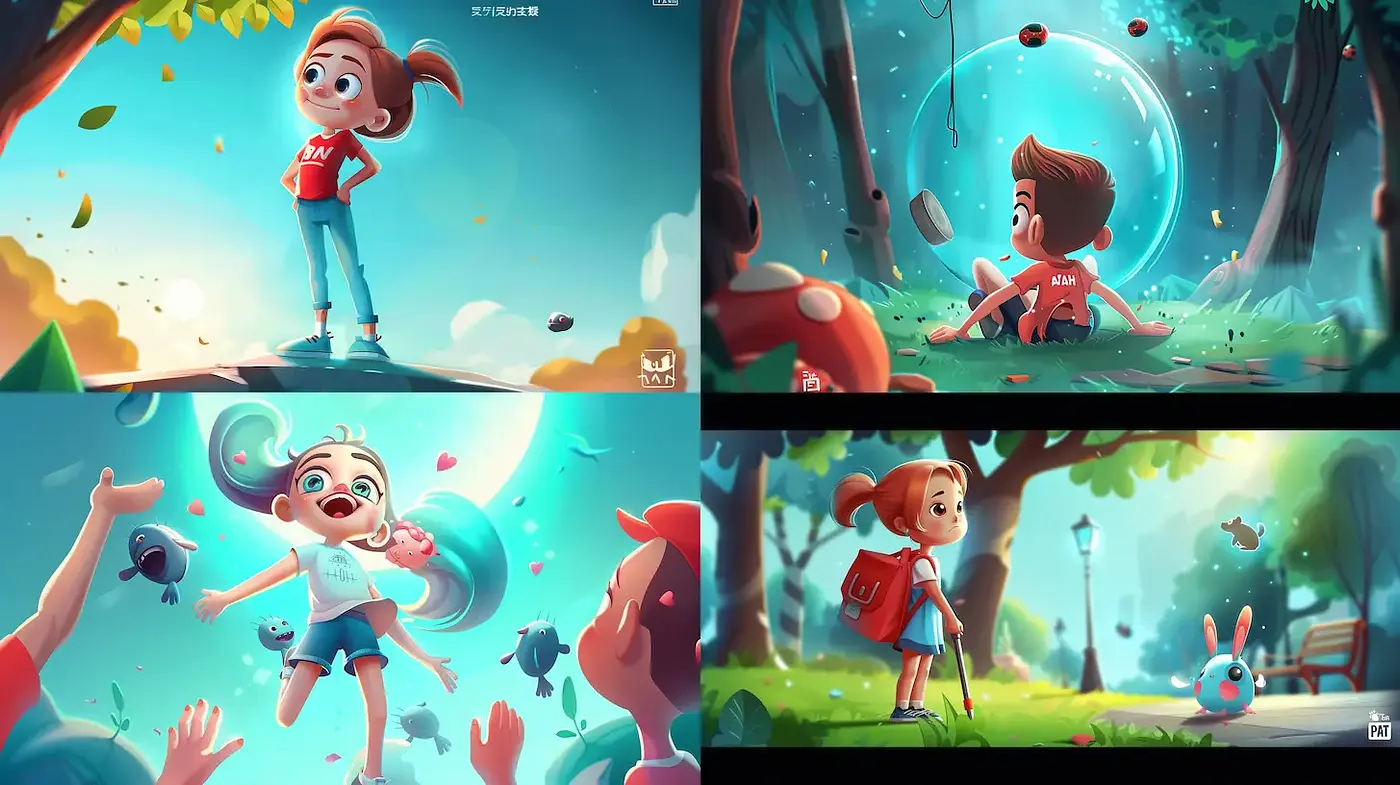 Whimsical and Colorful Character Illustrations with a Dreamy Atmosphere - Midjourney sref style
