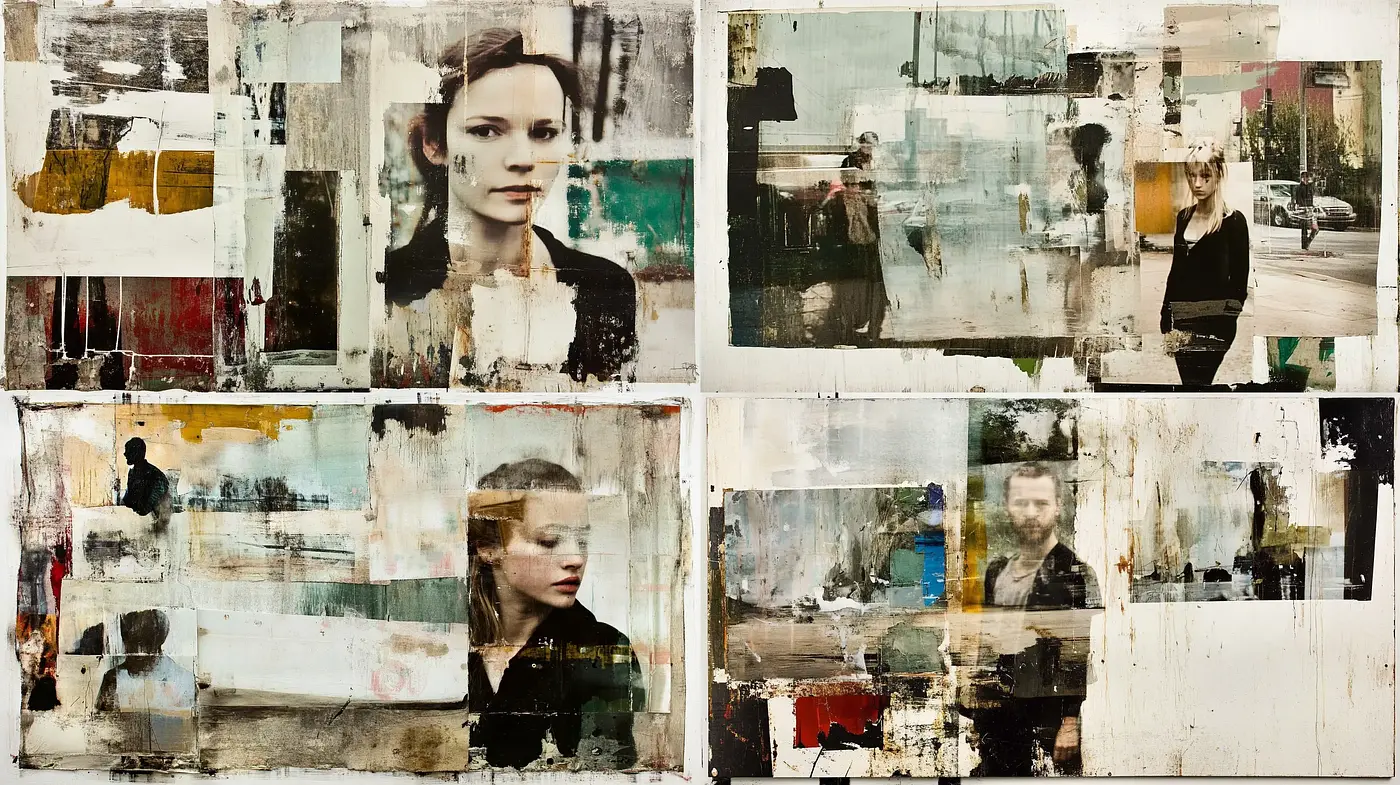 Abstract Urban Collage with Melancholic Overtones - Midjourney sref style