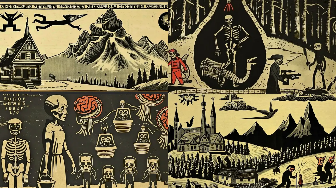 Eerie Folklore Narrative in Sepia Tones - Midjourney sref style