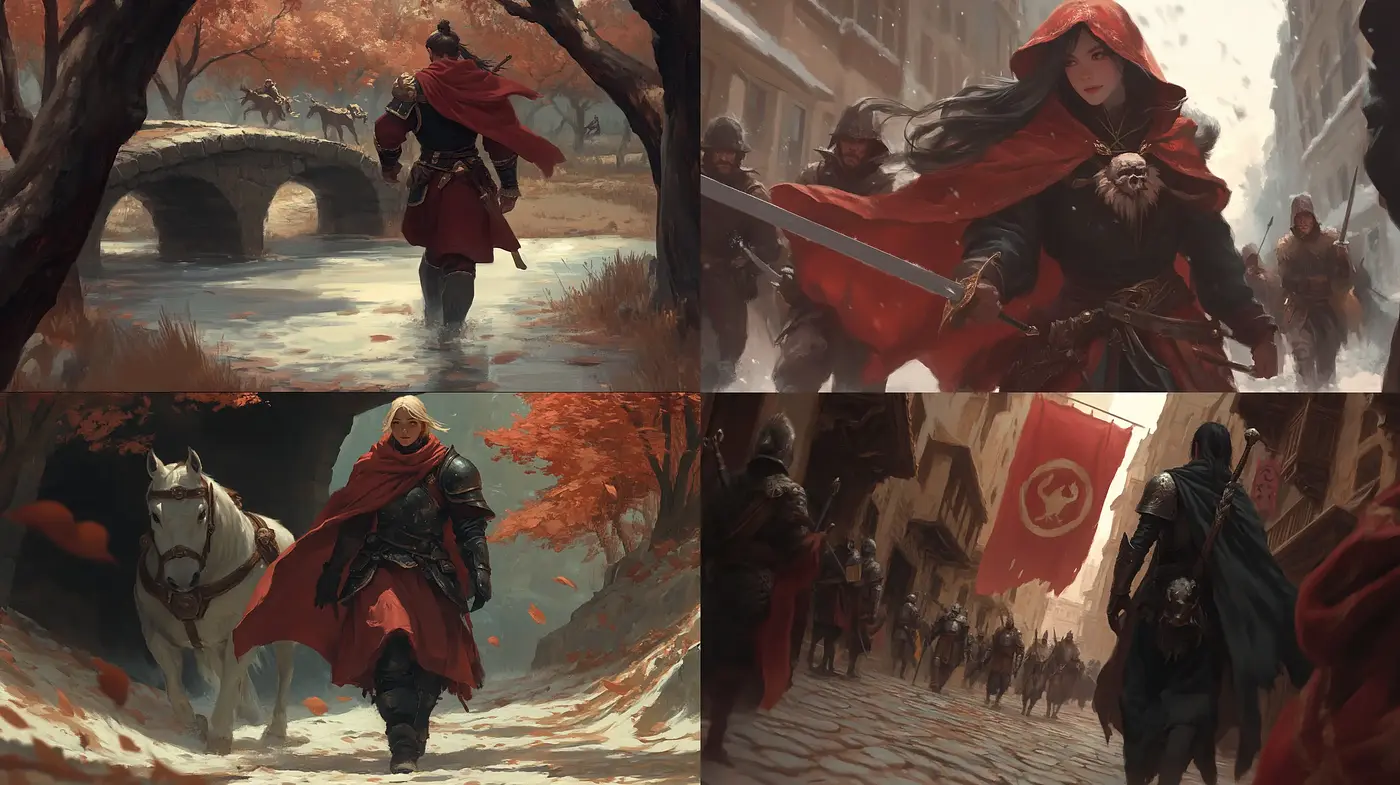 Autumnal Elegance in Red: A Cinematic Brushstroke Fusion - Midjourney sref style