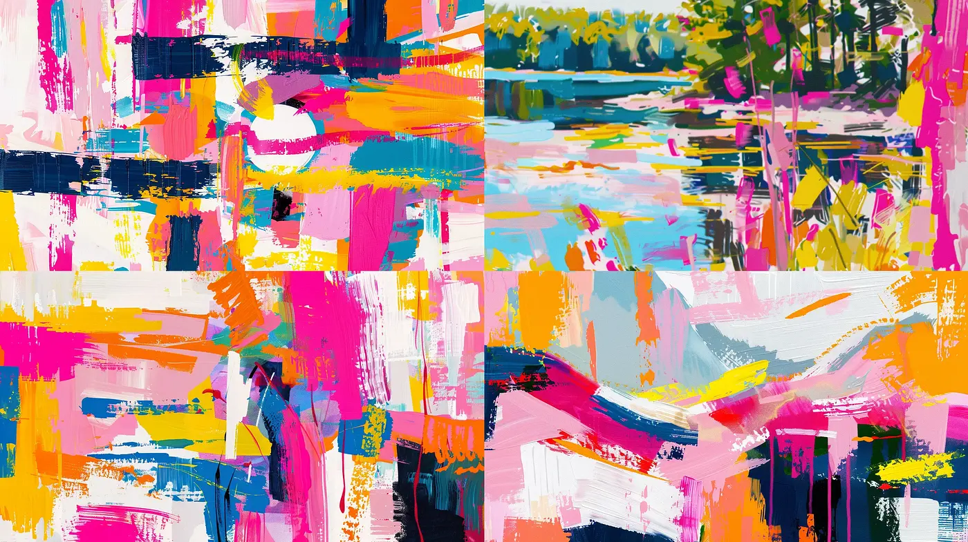 Abstract Expressionist Fusion with Dynamic Brushwork and Bold Color Stratification - Midjourney sref style