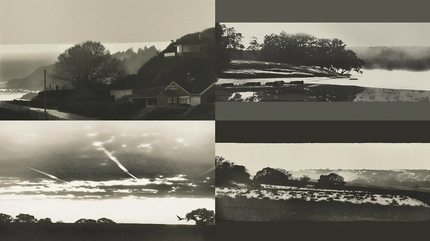Monochromatic Serenity: Texture and Tranquility in Grayscale Landscapes - Midjourney sref style