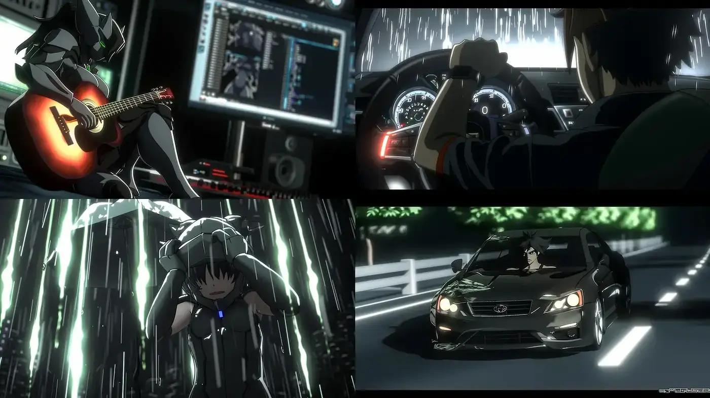 Stylized Digital Noir with Technological Influences - Midjourney sref style