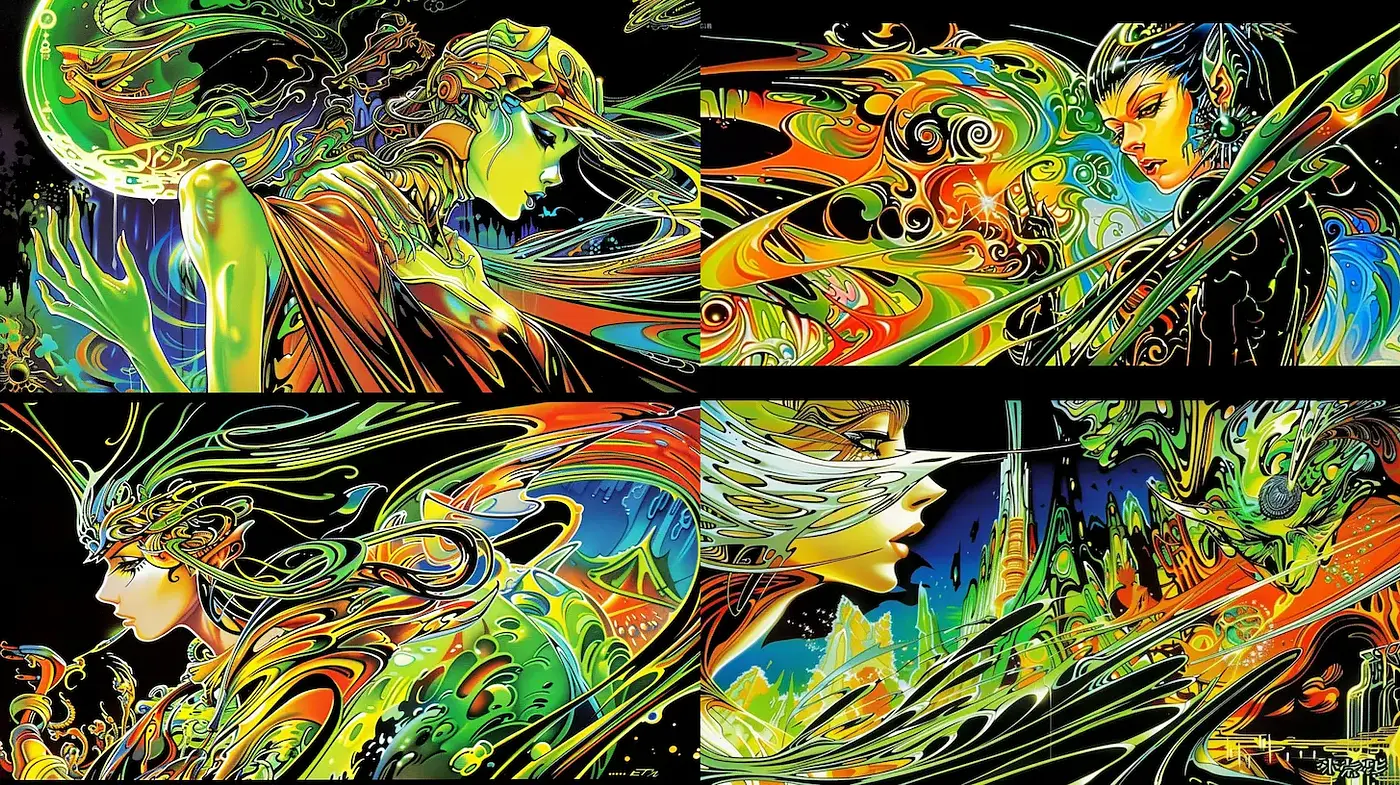 Vibrant and dynamic illustration with a modern twist - Midjourney sref style