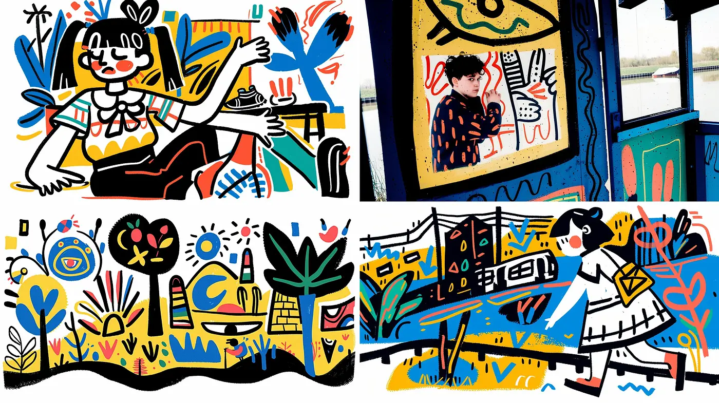 Vibrant Expressive Tableau: A Fusion of Abstract Forms and Energetic Hues - Midjourney sref style