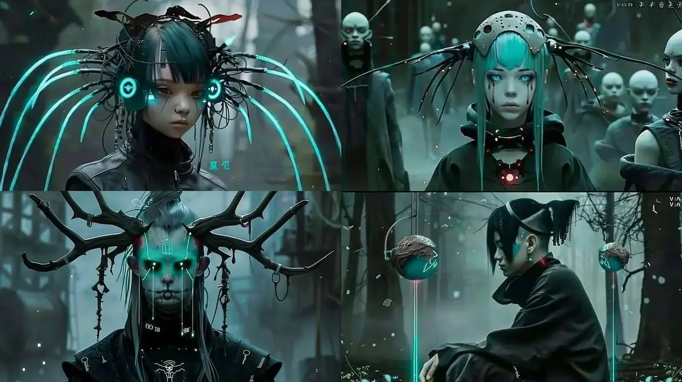 Futuristic Cybernetic Aesthetics with Dark, Ethereal Overtones - Midjourney sref style