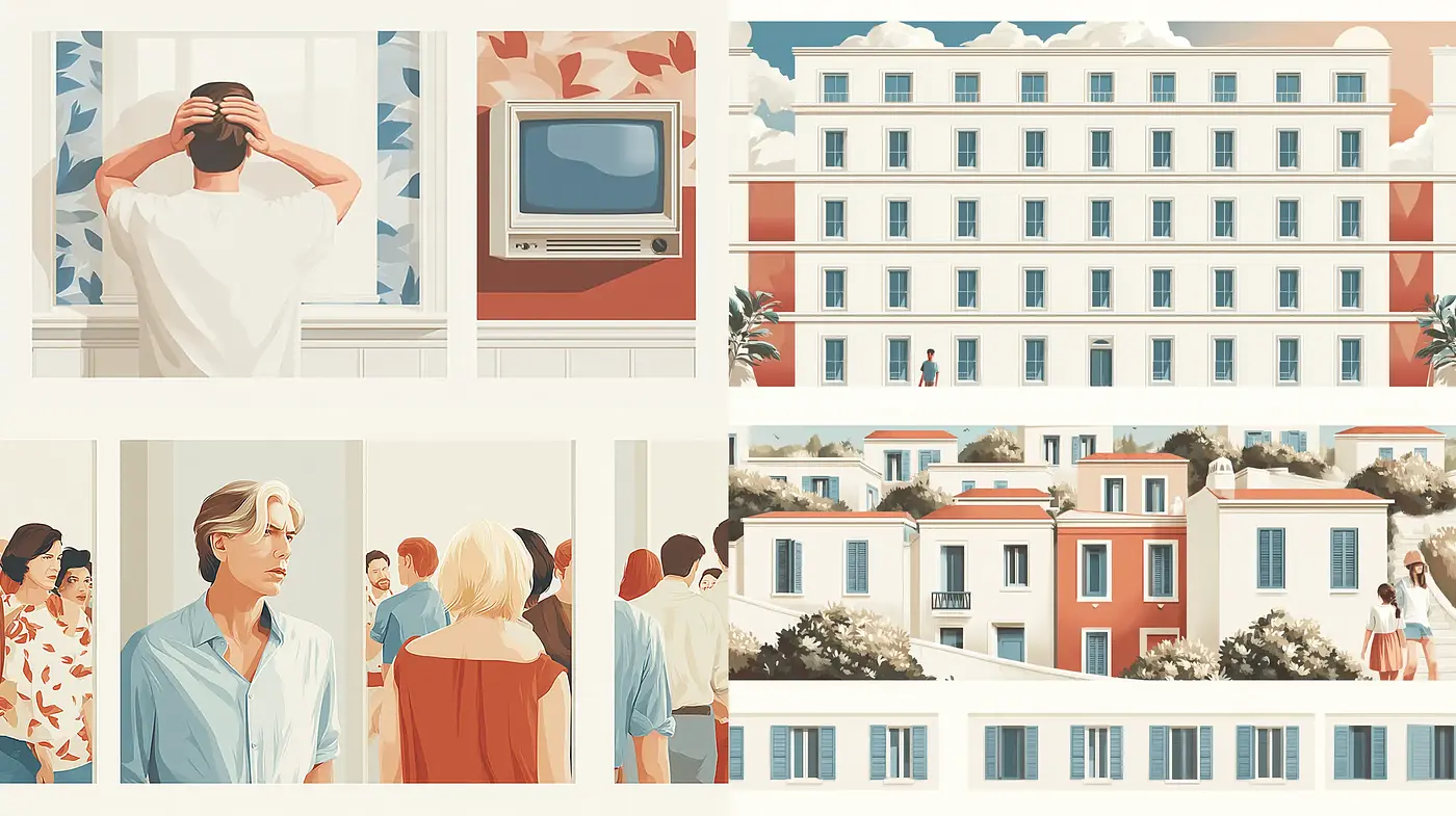 Stylized Illustrations with a Retro Aesthetic and Cinematic Composition - Midjourney sref style